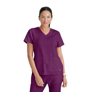 Greys Anatomy Emma Scrub Top Spandex Stretch Collection Wine Purple Barco XS